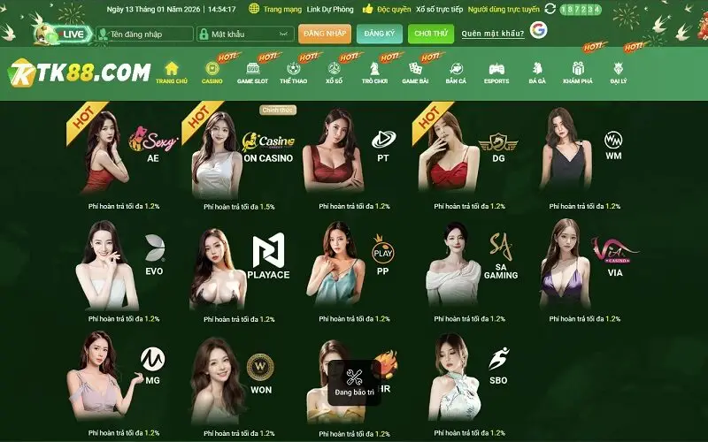 TK88 có hoạt động hợp pháp không? 31 Các sảnh game casino tại TK88